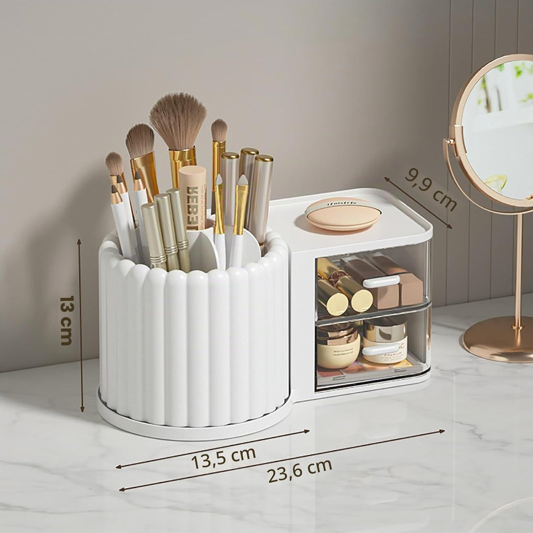 Anyoifax Make-up-Pinselhalter, um 360 Grad drehbar, 7 Fächer, Make-up-Organizer mit Schublade, herau
