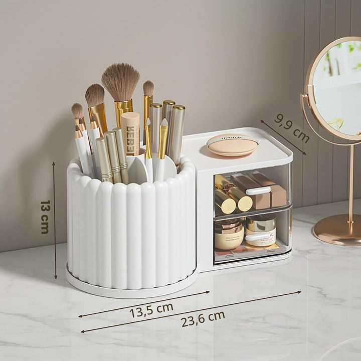 Anyoifax Make-up-Pinselhalter, um 360 Grad drehbar, 7 Fächer, Make-up-Organizer mit Schublade, herau
