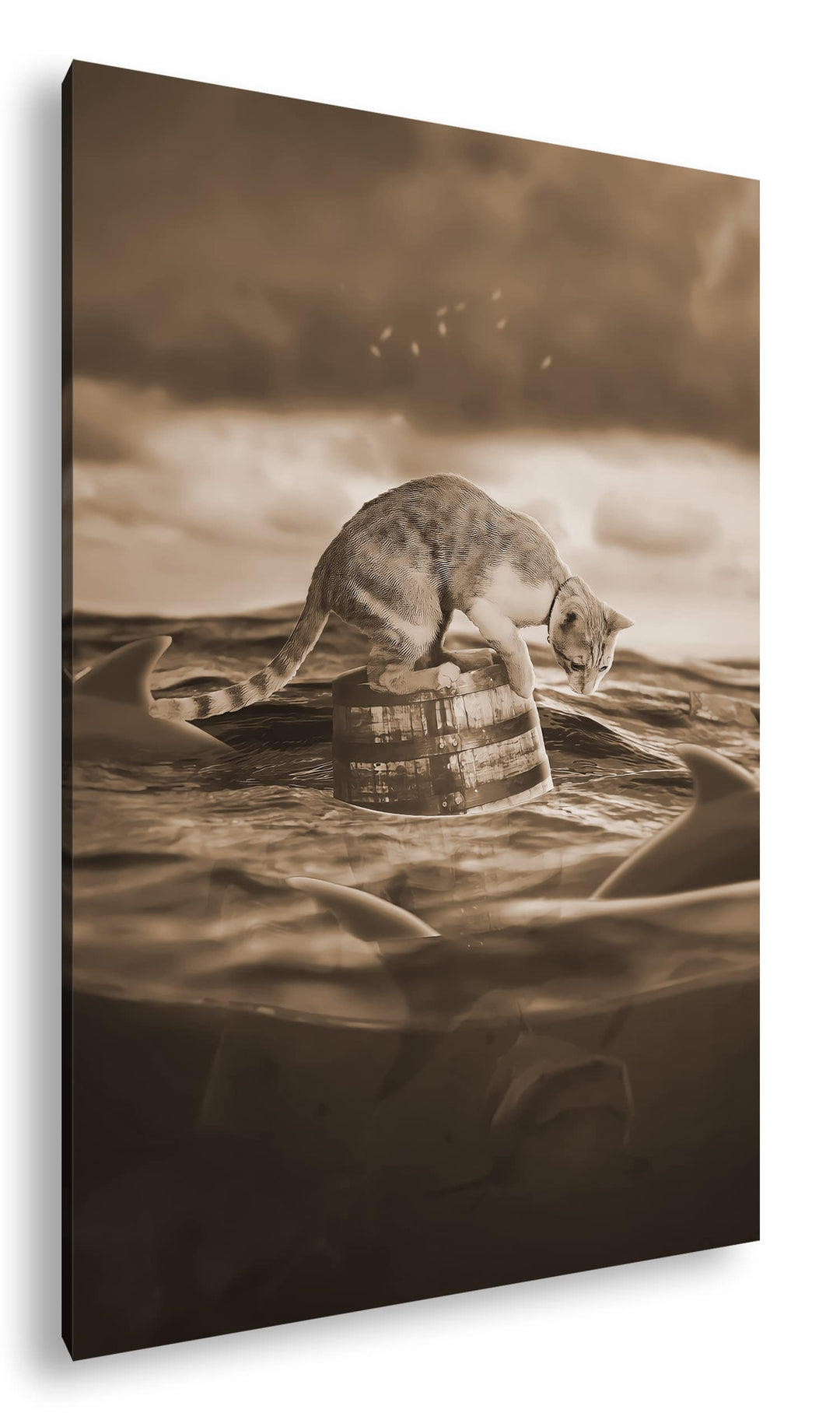deyoli Katze im Hai verseuchten Gewässer Format: 120x80 Effekt: Sepia als Leinwandbild, Motiv fertig
