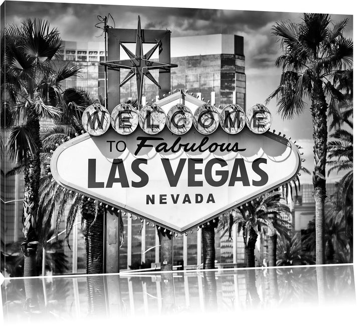 Pixxprint Las Vegas Ortseingangsschild / 100x70cm Leinwandbild bespannt auf Holzrahmen/Wandbild Kuns