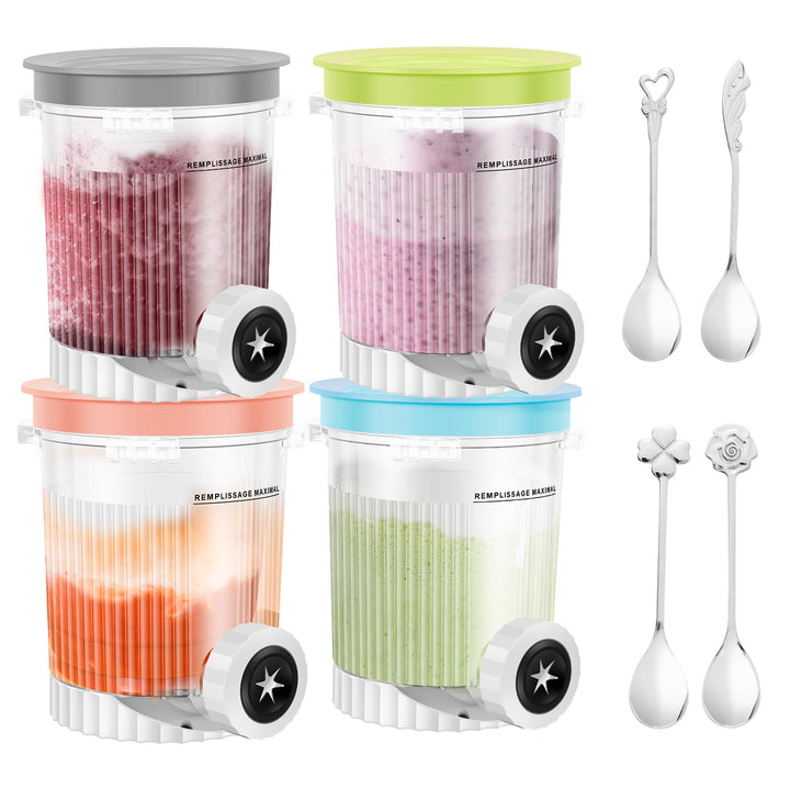 4 Stück Behälter Kompatibel mit Swirl Creamy 450ML Eisbehälter mit luftdichten Deckeln und 4 Löffel