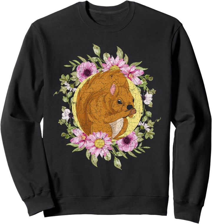 Waldbewohner Tierfreund Vintage Blumen Eichhörnchen Sweatshirt