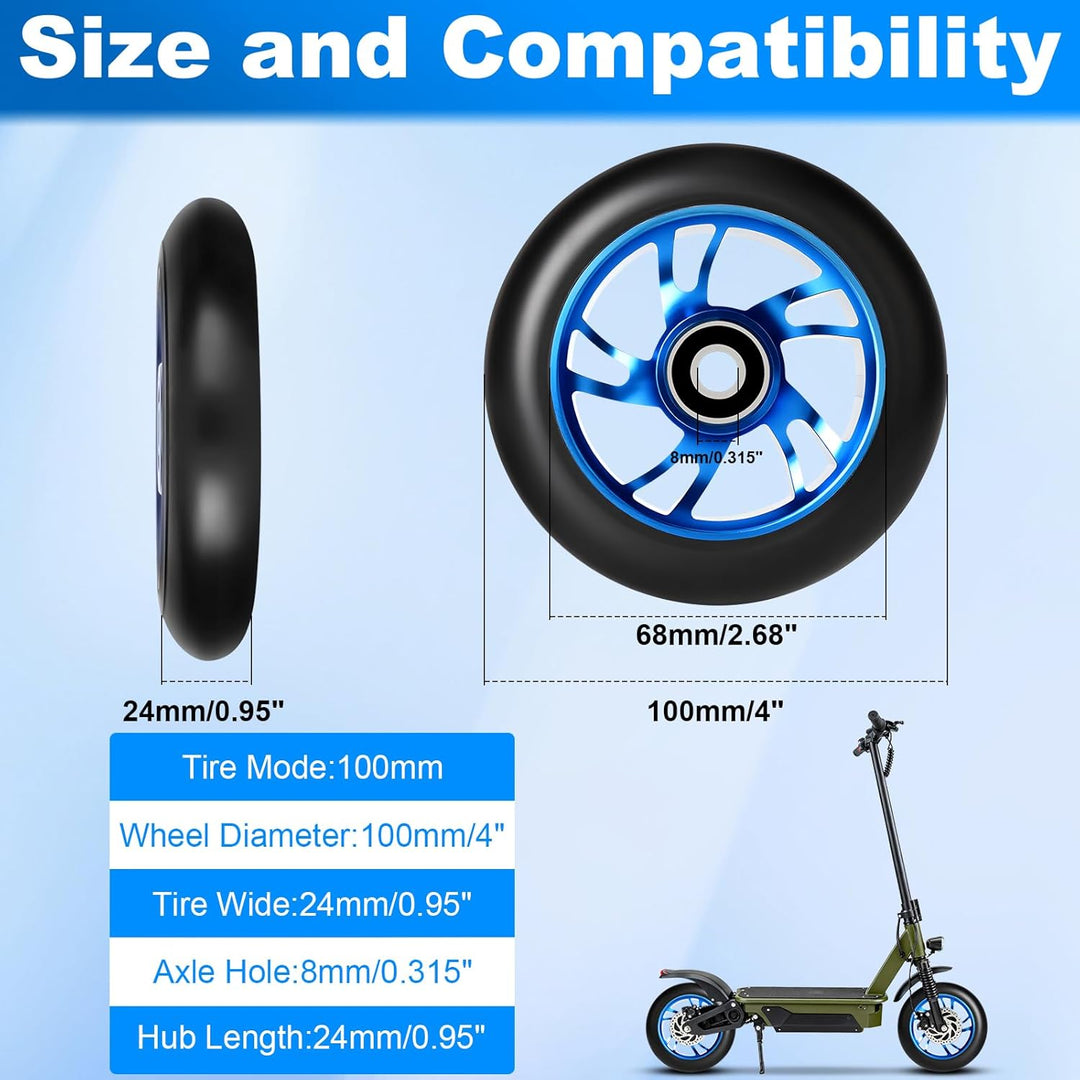 100mm Stunt Scooter Rollen Roller Reifen, 2 Stück Scooter Ersatzräder mit ABEC-9 Lagern, Härtegrad 8