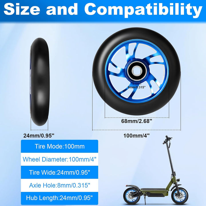 100mm Stunt Scooter Rollen Roller Reifen, 2 Stück Scooter Ersatzräder mit ABEC-9 Lagern, Härtegrad 8