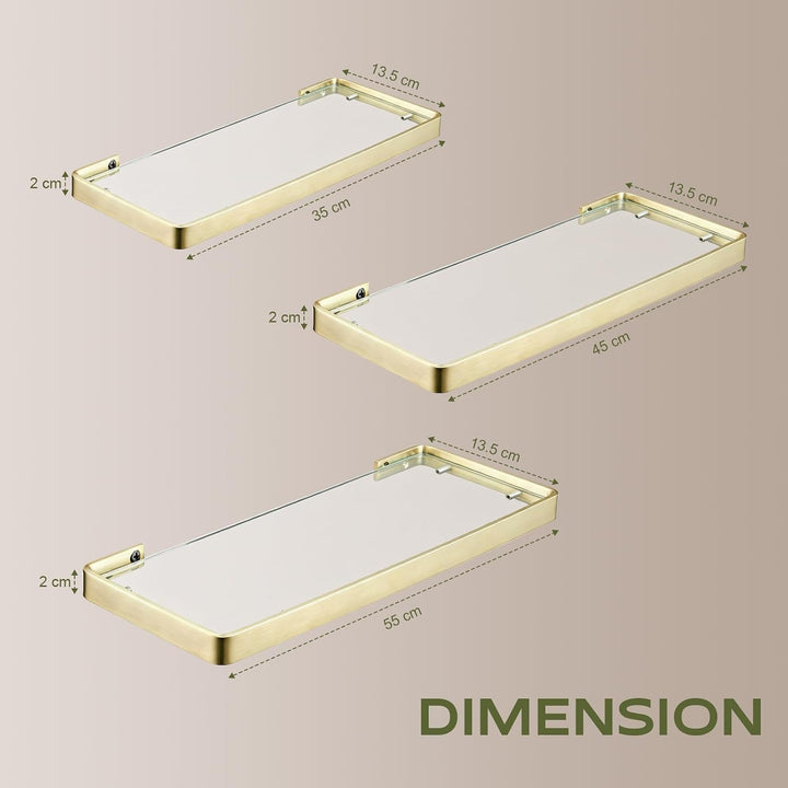 Badezimmer Glasablage 55 cm, Gebürstetes Gold, Glas und Edelstahl A 55 cm, A 55 cm