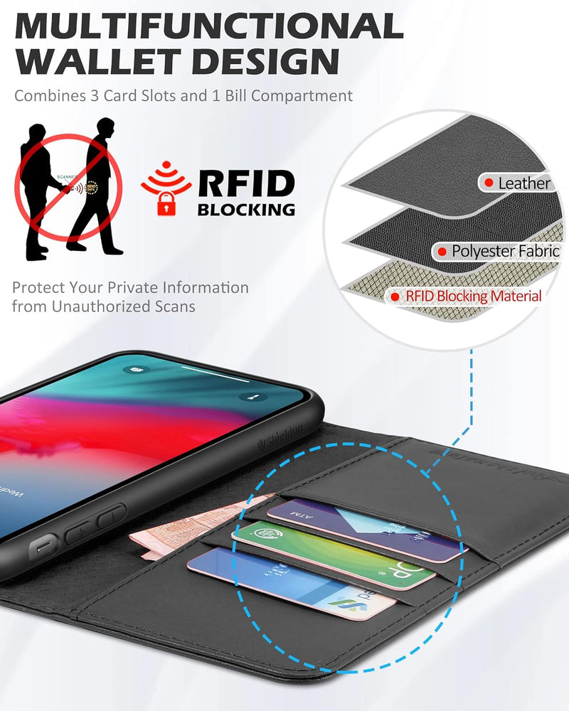 SHIELDON iPhone XR Hülle, Handyhülle [Erstklassig Echtleder] [Schützt vor Stoss] [RFID Schützt] [Kar
