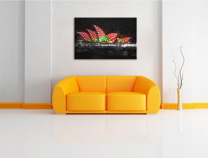 Dark beeindruckendes Sydney Opera House bei Nacht schwarz/weiss Deluxe Format: 100x70 cm auf Leinwan