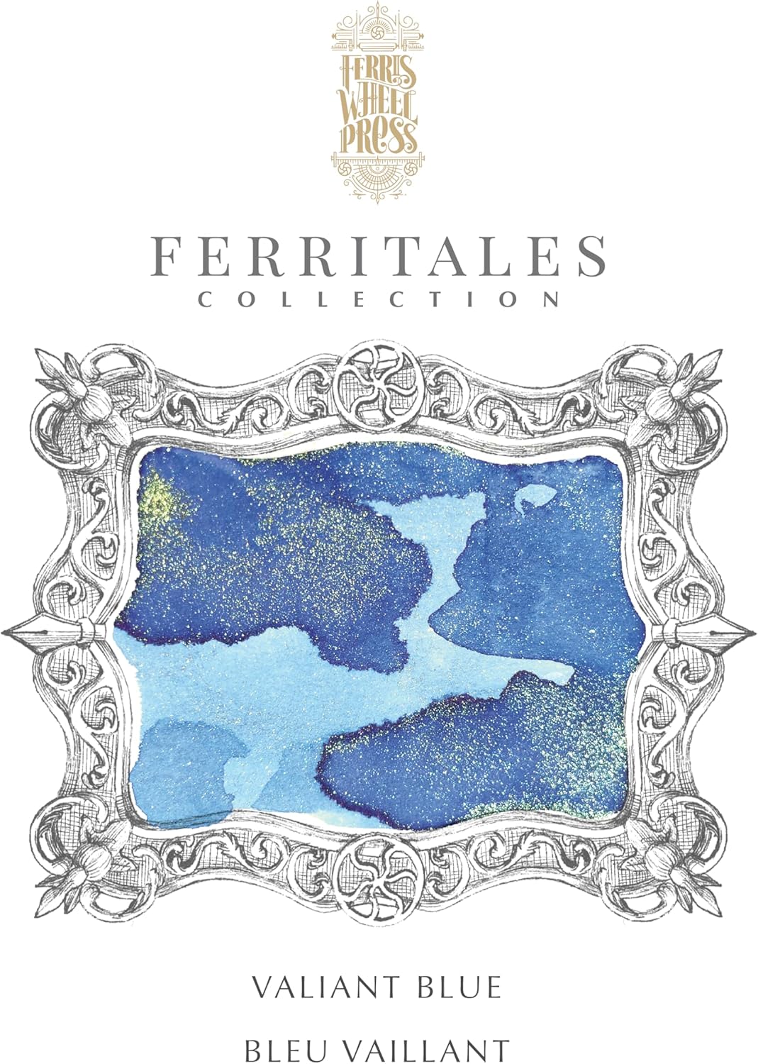 Ferris Wheel Press Ink, FerriTales Collection, Valiant Blue with Green/Gold Shimmer, 85ml Fountain P