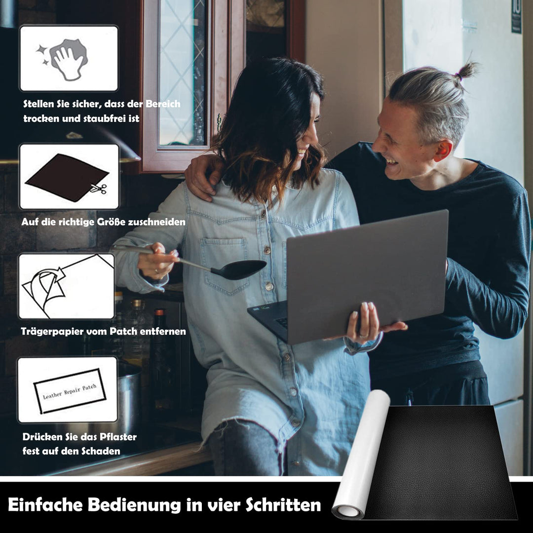 Kunstleder Selbstklebend 40 x 300cm Schwarz Selbstklebende PU-Folie,Möbel, Küchenschränke, Wand, Sof