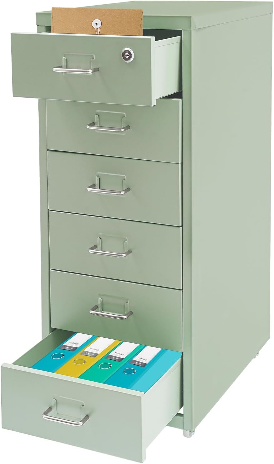 Aktenschrank mit 6 Schubladen, Rollcontainer, Aktenschrank Abschliessbar, Metall Aufbewahrungsschran