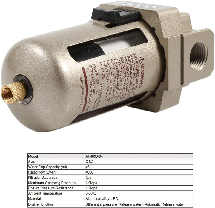 1/2 '' Wasserabscheider Druckluft, Luftfilter Kompressor Druckluftfilter Wasserfilter Abscheider Luf