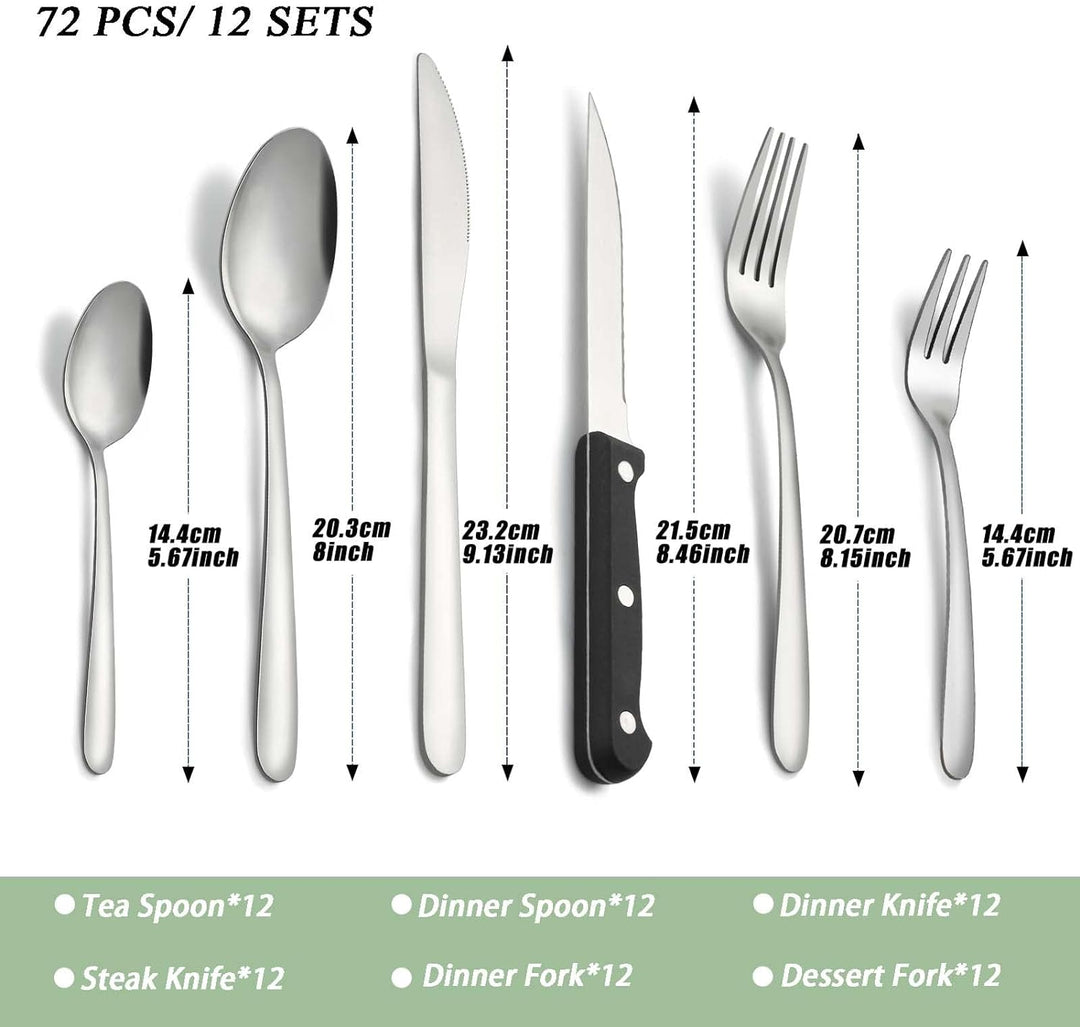 Besteck, Pleafind 72 teilig Besteck Set für 12 Personen, Besteckset aus Edelstahl in Lebensmittelqua