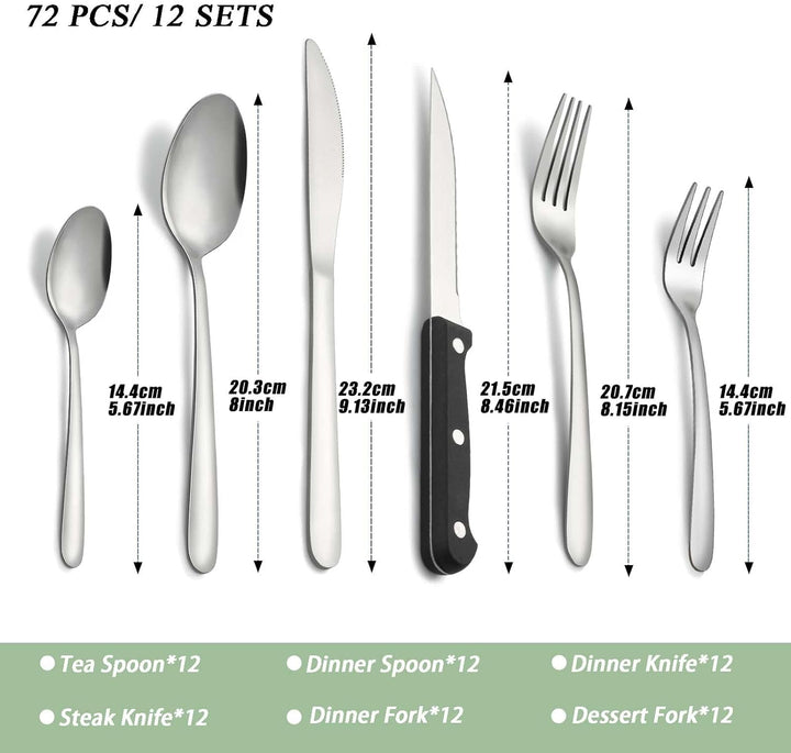 Besteck, Pleafind 72 teilig Besteck Set für 12 Personen, Besteckset aus Edelstahl in Lebensmittelqua