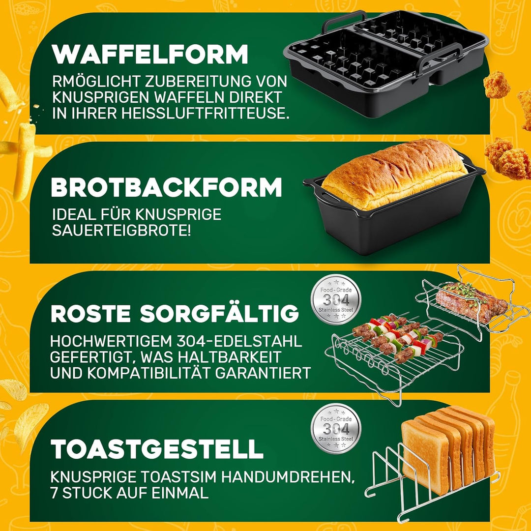 Heissluftfritteuse Zubehör für Philips Airfryer Dual Basket 3000-5000 serie 9L (6L/3L), 15 Stück Sil