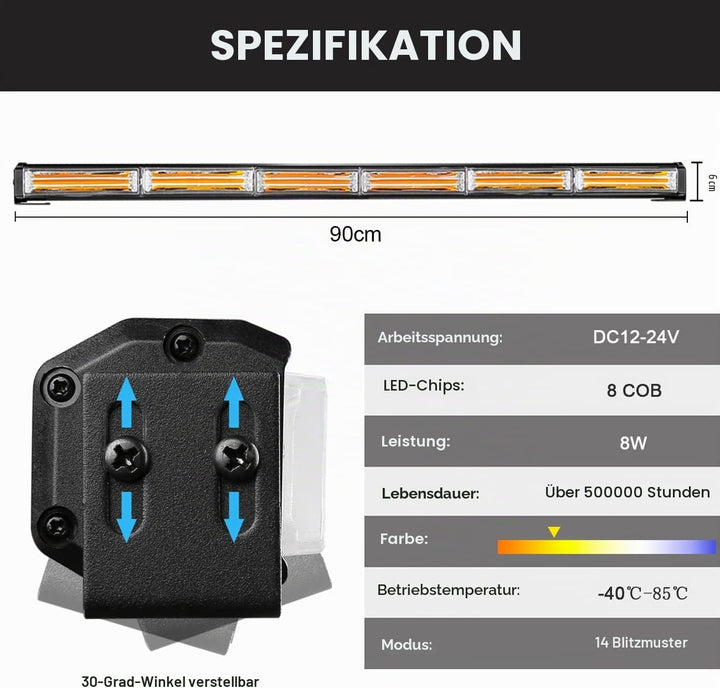 AnTom 90 cm LED Rundumkennleuchte 60W Gelb Rundumleuchte für Auto Anhänger Wohnwagen SUV -14 Blinken