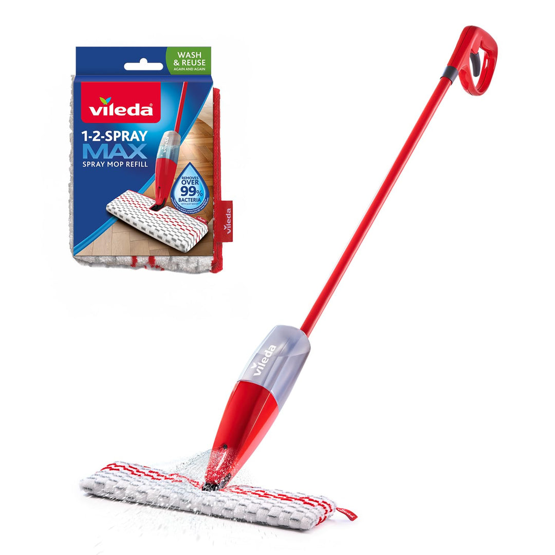 Vileda 1.2 Spray Max System Bodenwischer mit Sprühkopf, mit 2 wiederverwendbaren Mikrofasertüchern,