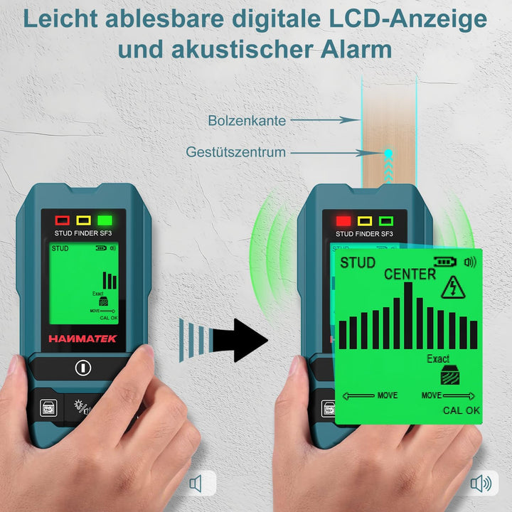 HANMATEK Leitungssucher Ortungsgerät SF3 Wand Scanner Detektor Multifunktional Stud Finder Holz/Eise