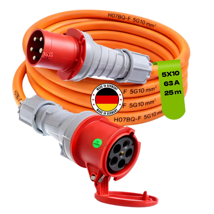 CEE Starkstromkabel Verlängerungskabel 63A 400V Pur Leitung H07BQ-F 5g10 5x10 mm² Aussenbereich IP44