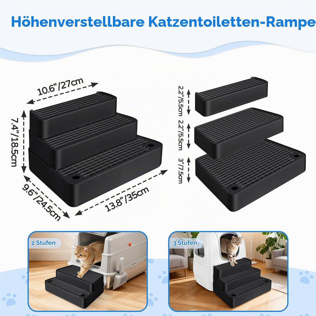 Verstellbare 3-stufige Katzentoilettenrampe, Katzen Treppen &amp; Stufen mit Filterfunktion, leicht zu r