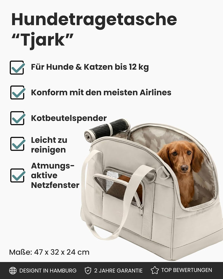Larkson Hundetransportbox für Kleine Hunde bis 8kg Beige - Tjark - Hundetasche fürs Flugzeug - Trans