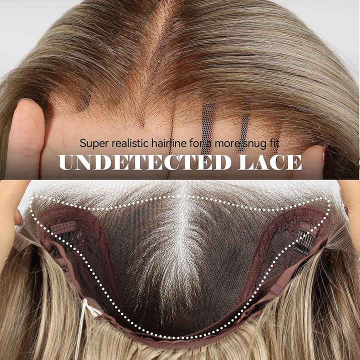 HAIRCUBE 13x6 HD Synthetische Lace-Front-Perücke, 24 Zoll Aschblond Lange Lockige Stufenperücken, Na