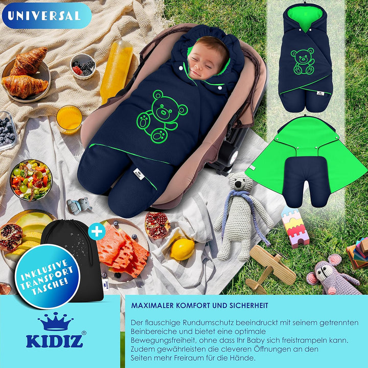 KIDIZ® Baby Einschlagdecke Babyschale Winter Herbst Babydecke mit Tasche Universal Fusssack kompatib