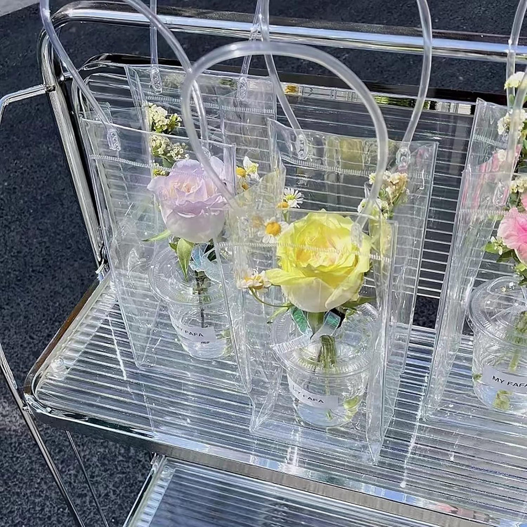 Frcctre 12 Stück Eisweinbeutel, tragbare, faltbare PVC-Weinbeutel, Kühltaschen mit Griff, transparen