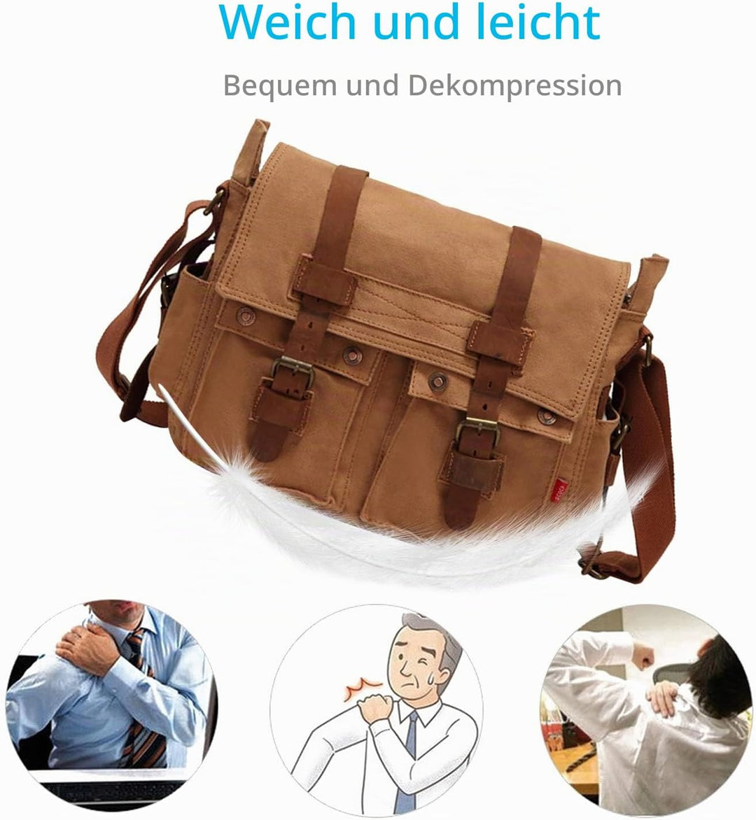 FANDARE Unisex Umhängetasche Schultertasche Segeltuch Laptoprucksäcke für 14 Zoll Laptop Kuriertasch