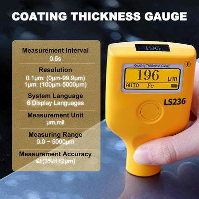Lackmessgerät Auto, Digitales Lackschichtdickenmessgerät T7-LS-236, Dickenmessgerät mit APP, 0.0~500