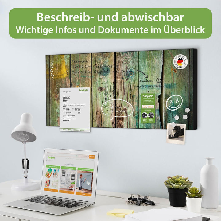 banjado Magnettafel schwarz 78 x 37cm / Magnetwand Metall/Magnetpinnwand als Memoboard/Pinnwand Magn