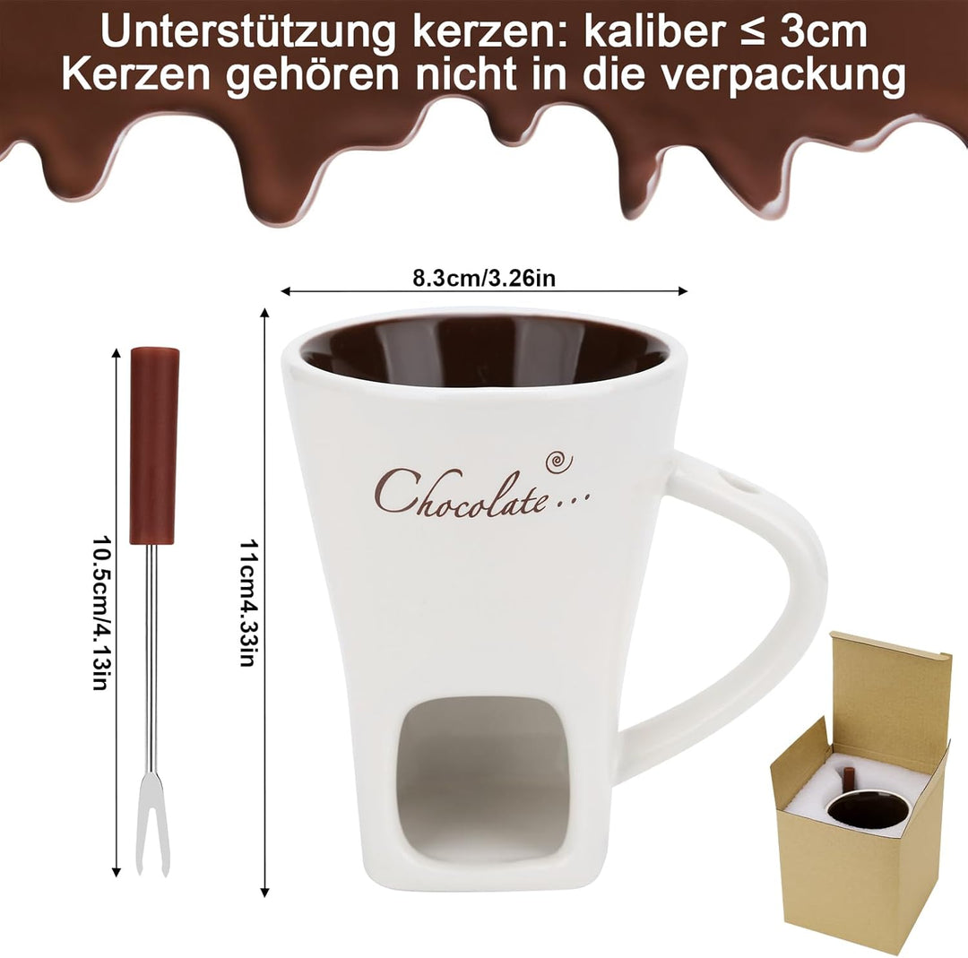 ORIZMA Schokofondue Tasse fondueset schokobrunnen130ml-Schokoladen Fondue Becher Set Keramik Schokol