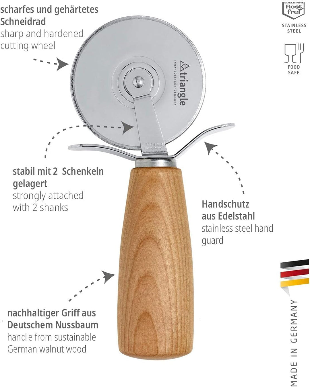 triangle 84 075 07 04_K Pizzaschneider Soul Kirschbaum Ø 7 cm Made in Solingen/Germany professionell