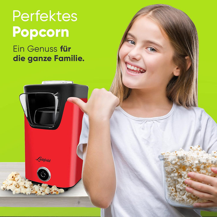 Liebfeld Popcornmaschine - Heissluft Popcorn Maker ohne Fett & Öl - Retro Küchen Gadget für Pop Mais
