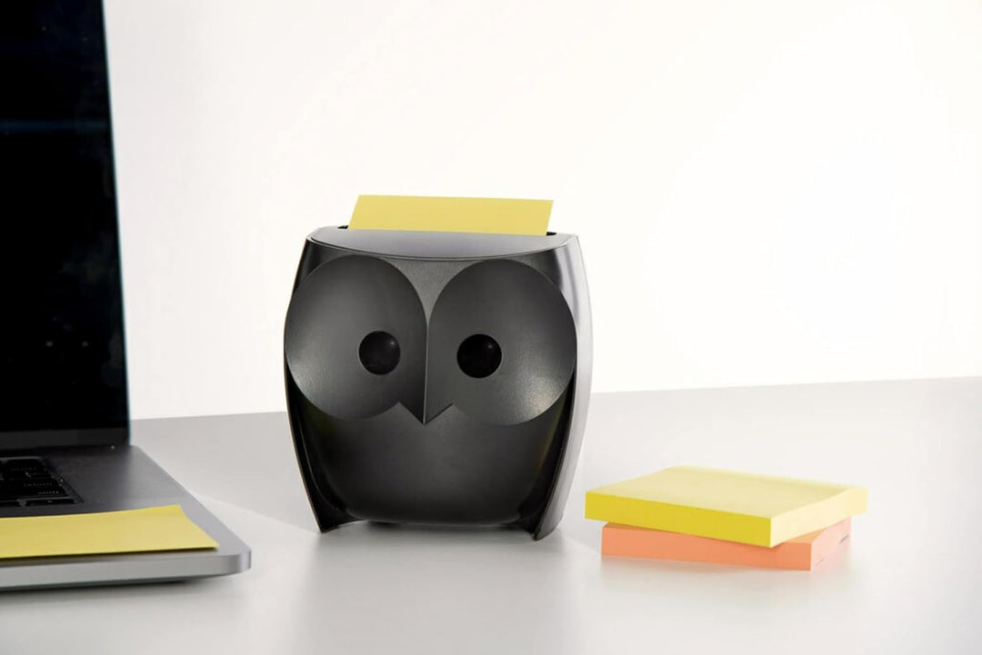Post-it OWL-330-BK Eulen-Notizspender, inklusive 1 Block Post-it 7,6 x 7,6 cm, super klebriger Spend