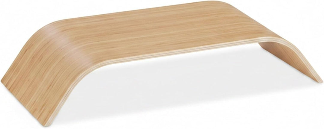 Relaxdays 2 x Monitorständer Bambus, Gebogene Bildschirmerhöhung für Schreibtisch, ergonomisch, HBT: