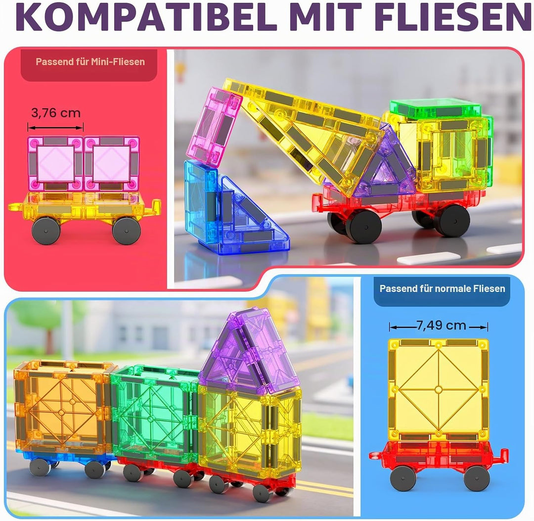 8 Stück Magnetbausteine Mini Auto Set Kompatibel mit Mini- und Standard Magnetische Bausteine Reises