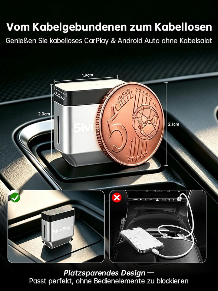 Wireless CarPlay &amp; Android Auto Adapter, Kabelgebundenes CarPlay &amp; Android Auto kabellos, Auto-Recon