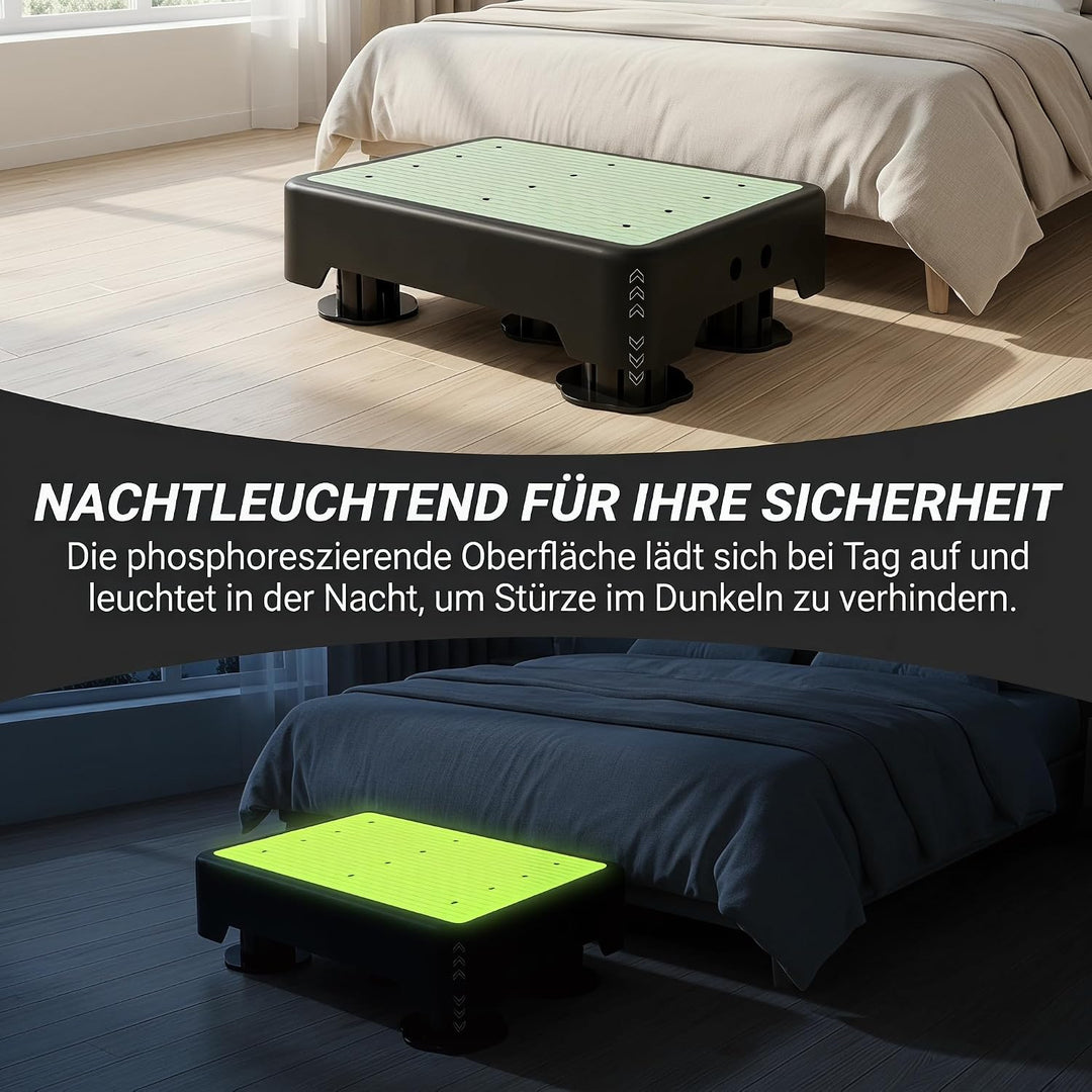 rutschfest Halbstufe 3-Stufig Höhenverstellbar, Nachleuchtende Trittstufe für Senioren &amp; Kinder, Tra