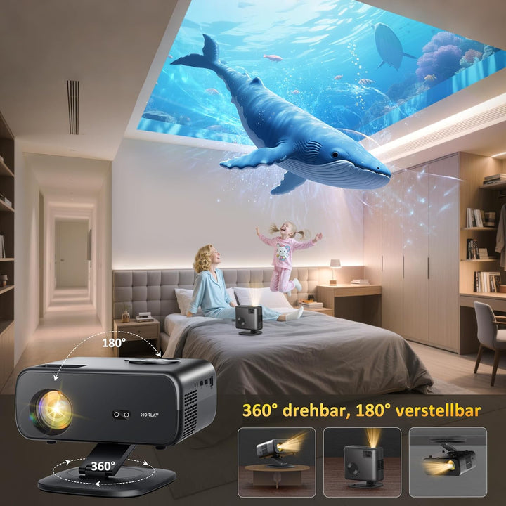 Beamer Kompatibel mit, HORLAT Beamer Unterstützt 4K, 28000 Lumen Full HD 1080P WiFi 6 Bluetooth, Aut