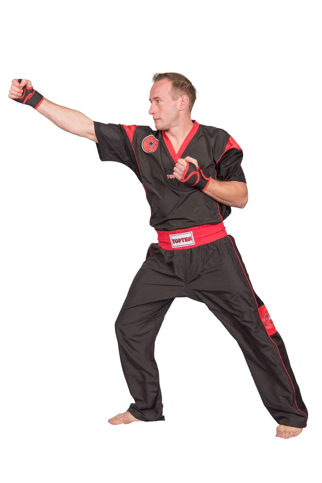 TOP TEN Kickboxuniform „Star Edition“ Schwarz - Rot XL, Schwarz - Rot XL