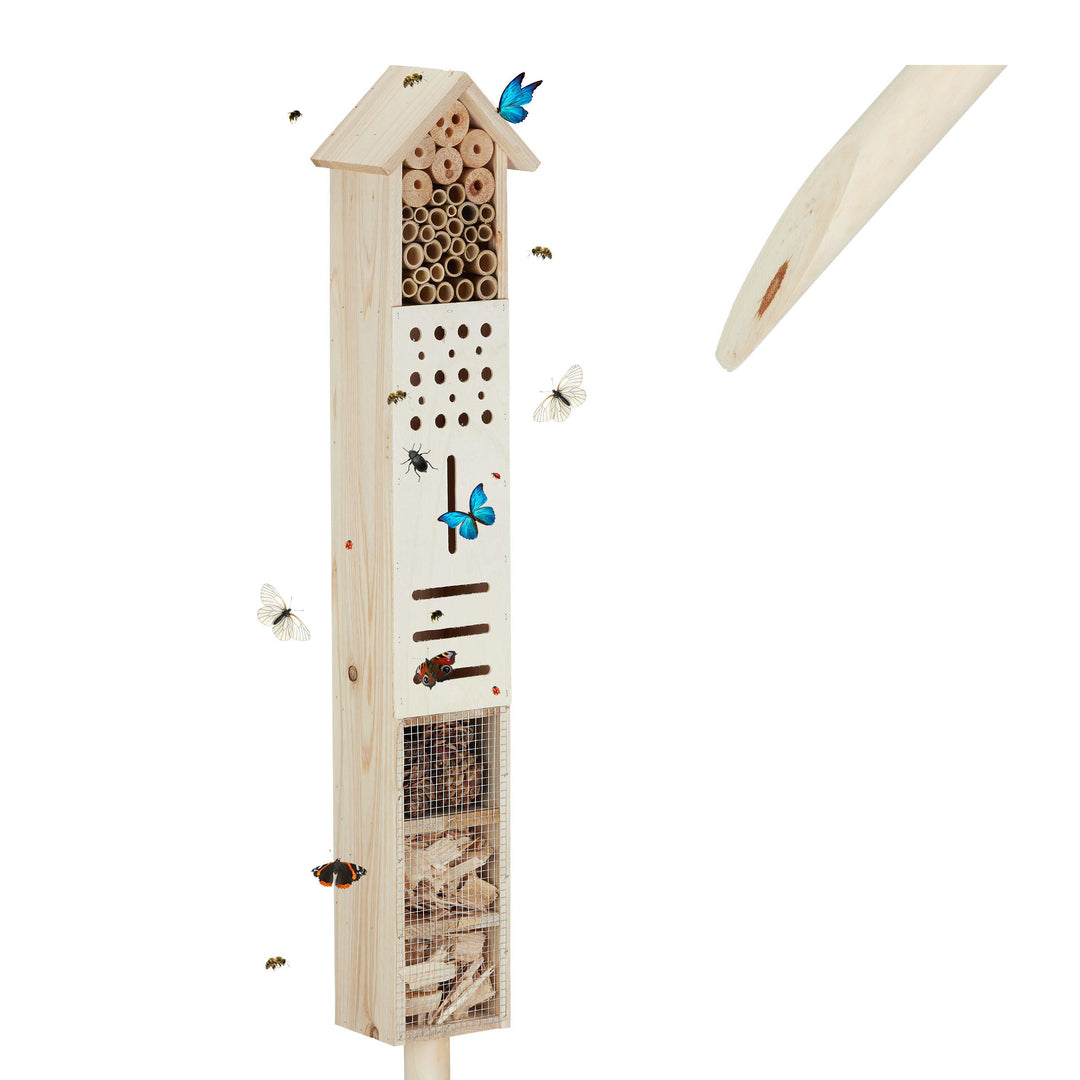 Relaxdays Insektenhotel mit Erdspiess, Nisthilfe Garten, gross, stehend, Bienenhotel Wildbienen, Hol