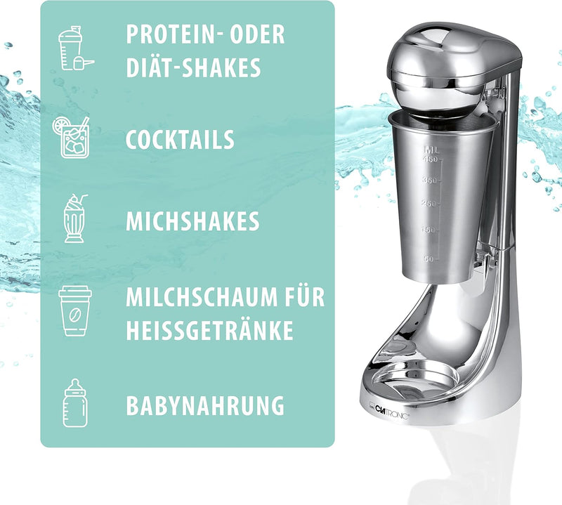 Clatronic® Barmixer u. Milchaufschäumer | Smoothie Maker | 650ml Edelstahlbehälter | praktischer Bec