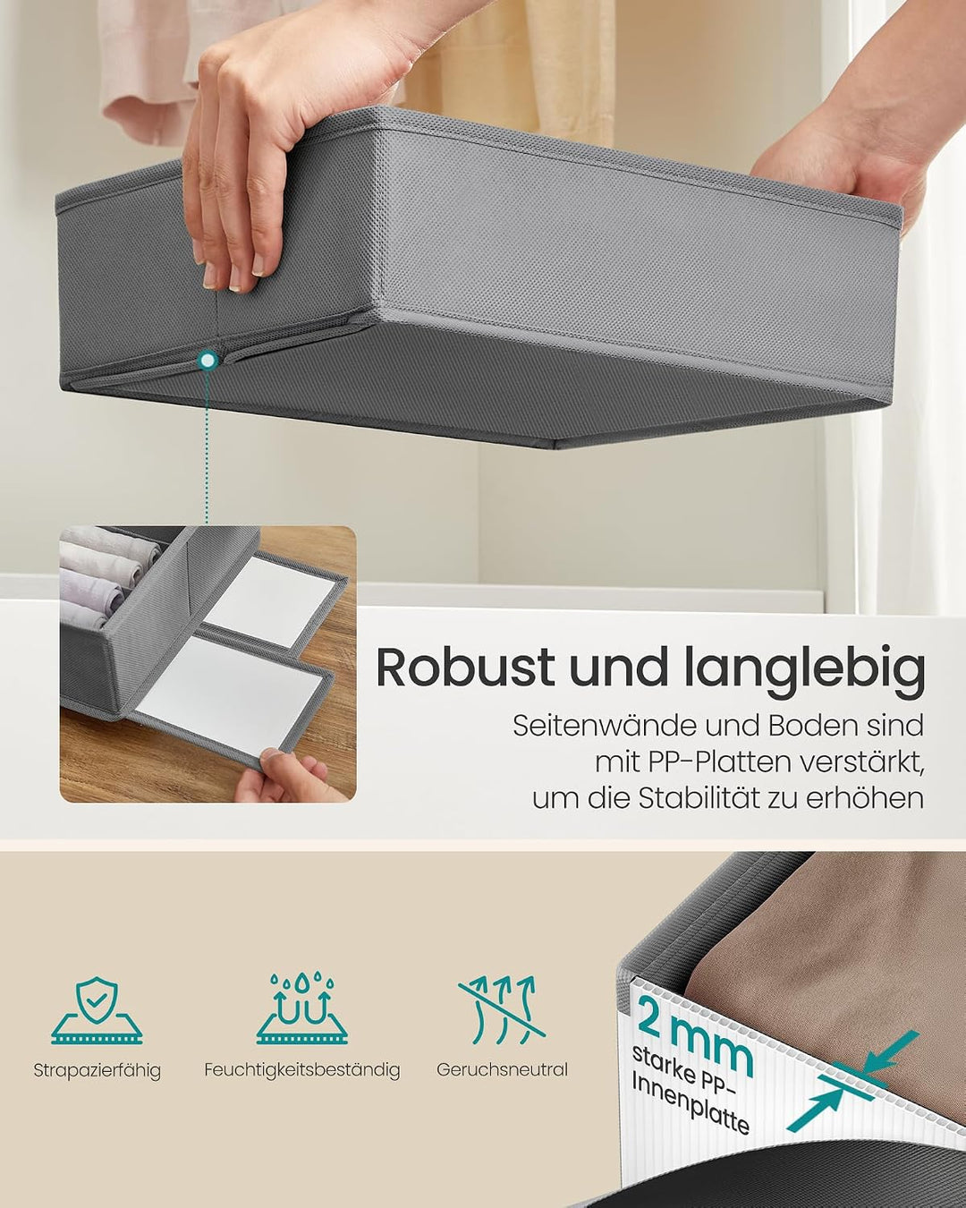 SONGMICS Schubladen-Organizer aus Vliesstoff, Faltbare Aufbewahrungsboxen für Unterwäsche und Socken