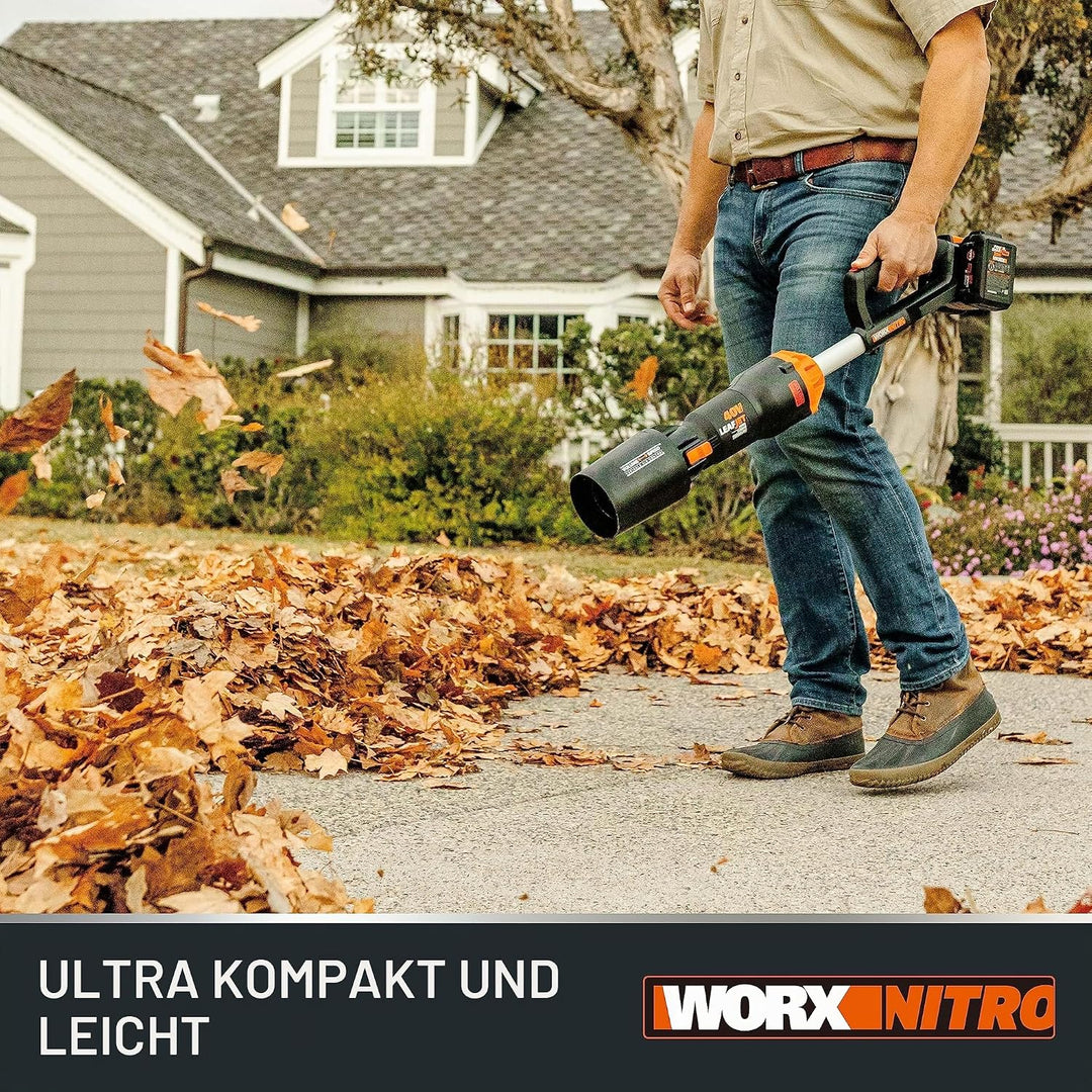 WORX Nitro 40V Akku-Laubbläser WG585E - bürstenloser Motor - 3 Geschwindigkeiten &amp; Turbomodus - 266k
