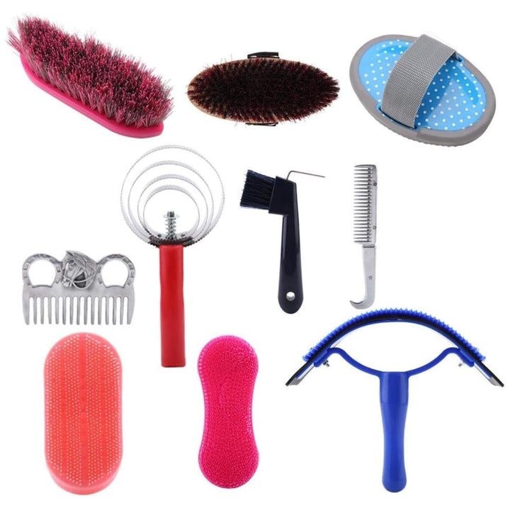 VIFER Pferdebürsten-Set 10-TLG Putzzeug für Pferde Reitsportbürste Pferdereinigungs Horse Grooming C