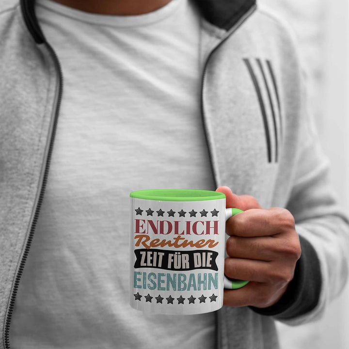 Trendation - Eisenbahner Tasse Geschenk für Modelleisenbahn-Fans Geschenkidee Endlich Rente Zeit für