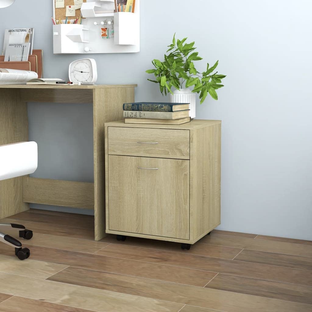 Rollcontainer mit 1 Tür und 1 Schublade, Rollschrank Rollwagen Schubladencontainer Bürocontainer Bür