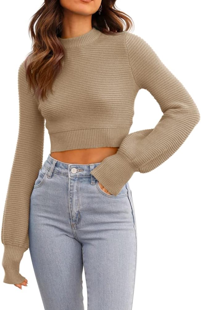 GeGekoko Damen Strickpullover Kurz Sexy Cropped Pullover mit Rundhalsausschnitt Herbst Winter Warmer