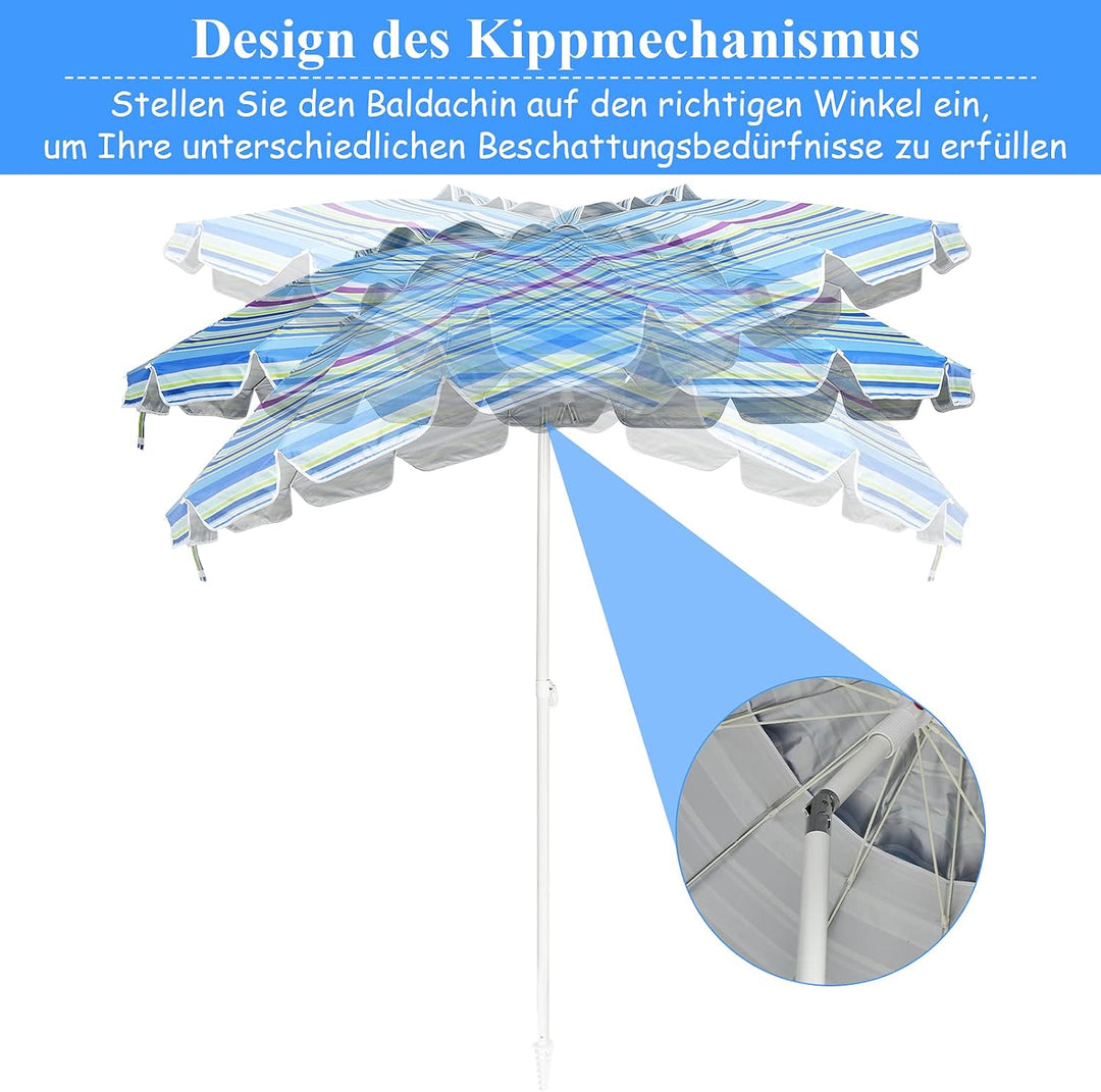 GOPLUS Strandschirm, Sonnenschirm um 30° knickbar, Gartenschirm UV 50+, Tischschirm mit Bodenhülse,
