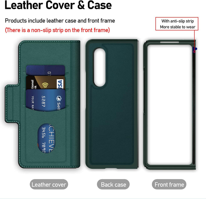 CENMASO Für Galaxy Z Fold 3 Hülle, [RFID Blockierung] 3-in-1 Magnetisch Geldbörse Kartenfach Leder H